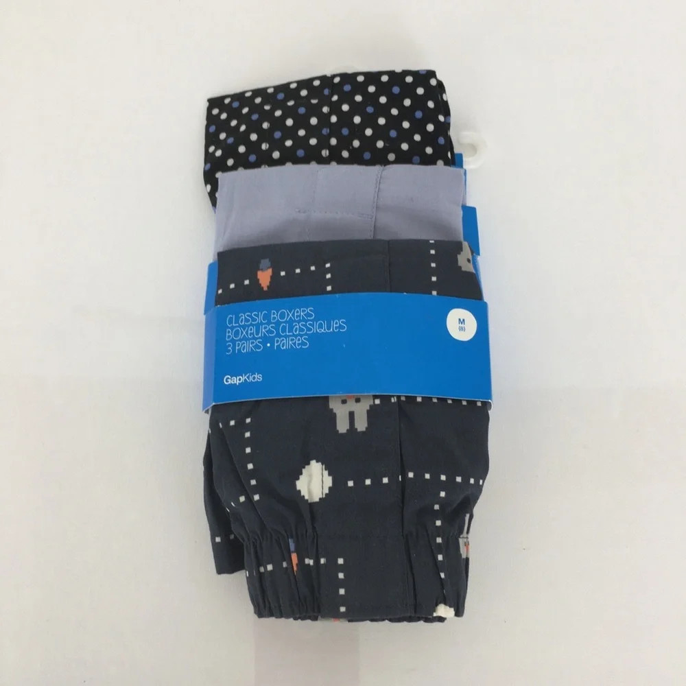 Gap Kids Boys 100% Cotton Classic Boxers NEW Size 8 Medium Blue White NWT 3 Pack